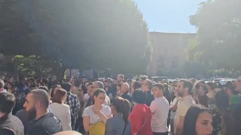 A crowd of Armenians has gathered in front of the government building in Yerevan