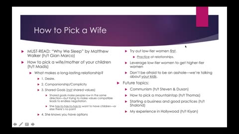 CRP Weekly Webinar #9: How to Pick a Wife