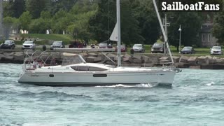 Seafari Sailboat Cruising Up St Clair River In Great Lakes