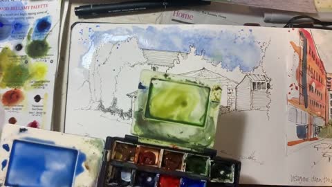 Pend and wash demonstration stage two: watercolour washes.-12