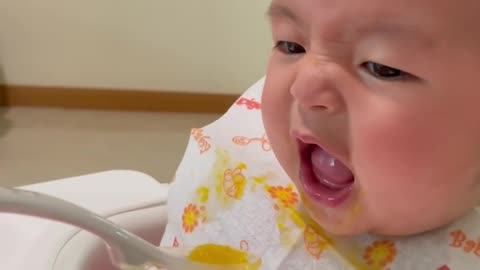 Funny Baby Reacts To Eating Pumpkin