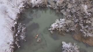 [4k] dron in winter canoeing(snow)