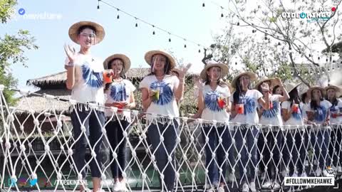 Funny moment bridge snaps plunging 30 Miss Thailand contestants into dirty pond.