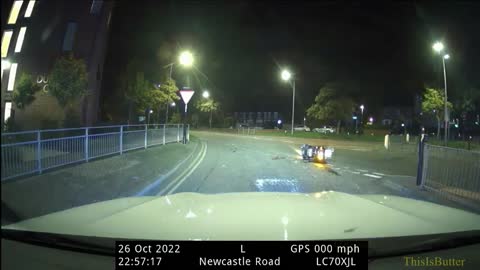 Dashcam footage shows three riders on one moped crash during Durham police chase