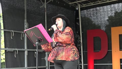 Roxy, Singer on the main stage. Bodmin Cornwall Gay LGBTQIA+ Pride Parade 2023.