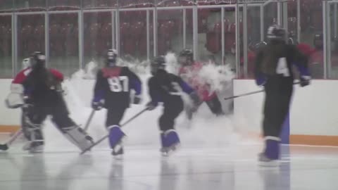 Hockey team slips on dry ice