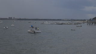 Boats in the Ocean by the beach in Boston, Massachusetts