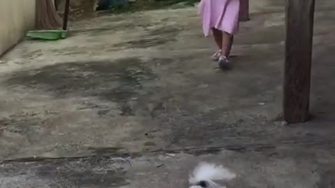 Adorable kids playing with cute little puppy!