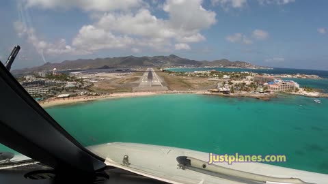 Cockpit View Of Touchdown At Famous St. Maarten Airport