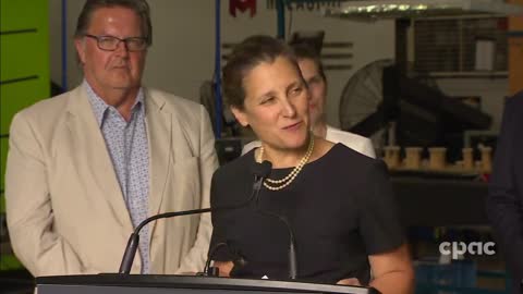 Deputy PM Chrystia Freeland speaks with reporters in Etobicoke, Ont. – August 9, 2022