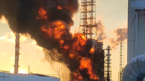 Oil Refinery on fire in Russia 2022