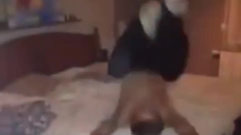 Guy tries to do a sexy dance on the bed but hurts his back and scorpions