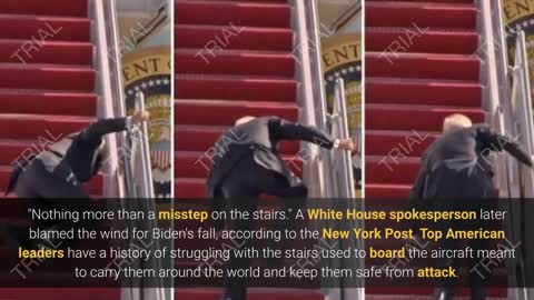 Biden stumbles multiple times, falls as he scales Air Force One stairs.