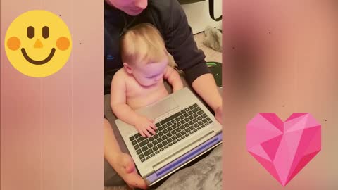 baby working with dady funny video