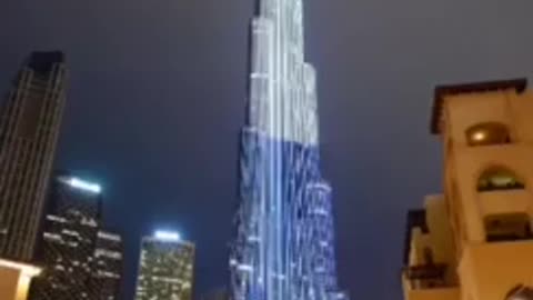 Burj Khalifa in Dubai, United Arab Emirates turns white, blue and red in solidarity with Russia