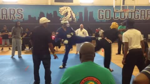 Professor Lux winning heavy weight black belt fight at grand master fort memorial tournament