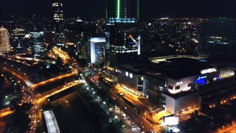 Happy New Year light display at Costanera center in Santiago, Chile