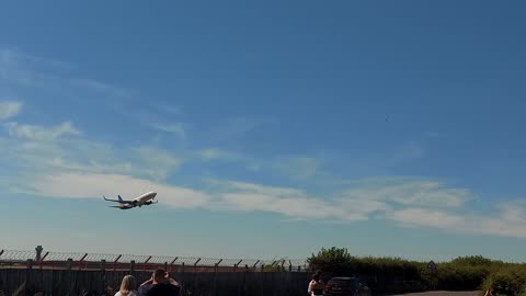 Jet2 737-800 takes off from runway 07 at Newcastle