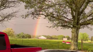 Lightning Storm Over A Double Rainbow