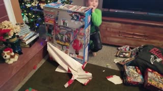 Luke Unwrapping His Thomas and Friends Super Station