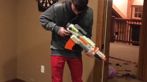 Red pants white hover board nerf gun fail fall