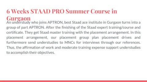 6 Weeks STAAD PRO Summer Training in Gurgaon- APTRON