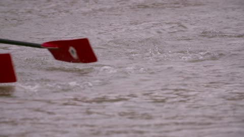 Crew team rowing in a river!