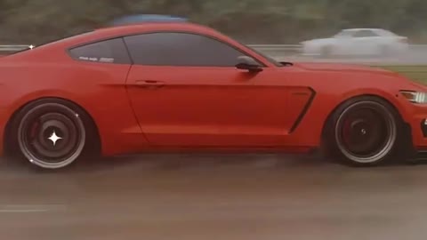 Dodge challenger driving through the rain