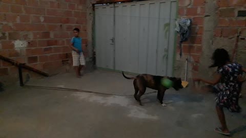 Lucas e Vitória brincando com monster