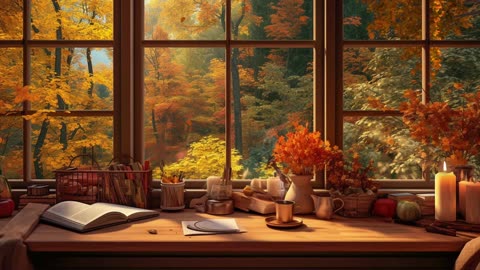 Autumn Reading Nook Cozy Relaxing Jazz Music Ambience Beautiful Nature Scenery Peaceful and Relaxing