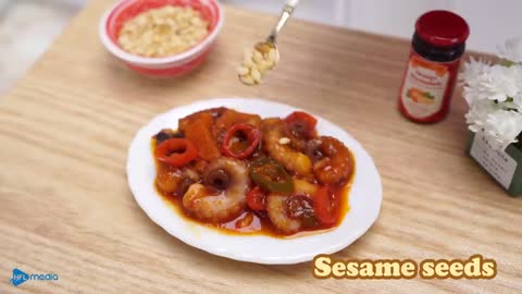 Korean style_ Miniature Spicy Stir Fried Octopus Recipe _ ASMR Cooking Mini Food