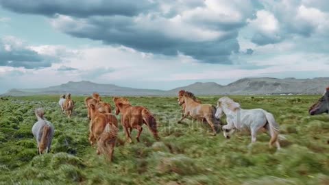 Beautiful horses running in nature