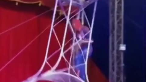 Trapezista vestido de Homem-Aranha cai durante apresentação de circo