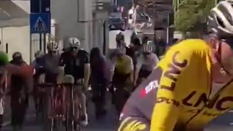 cyclist takes out a bunch of cyclists