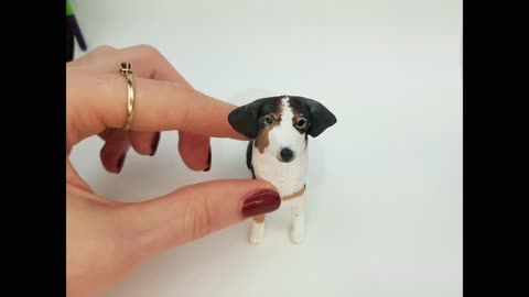 Figurine dog made of polymer clay. Custom handmade portrait figurine by AnneAlArt