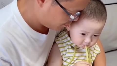 Funny Moments Smart Dad Feeds Medicine To Baby Boy Chubby