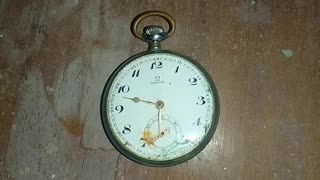 Antique 1912 Swiss Omega Pocket Watch Silver, broken at a dirty table, over 100 years old!