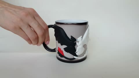 Magic black cup chameleon "LOVE FURIES" How to train your dragon. Gift mug dragons by AnneAlArt