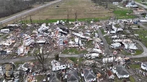 Drone video from Ohio State Highway Patrol shows tornado damage in Logan County