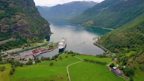 aurlandsfjord town of flam at dawn