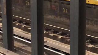 Brown jacket white shoe guys dances in subway terminal