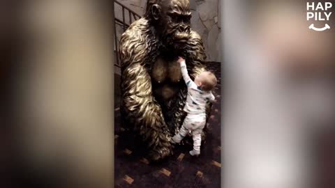 Baby Tries To Breastfeed From Gorilla Statue