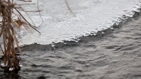 Drops Of Moving River In Ice Valley Spring