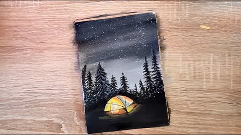 Camping in the night, easy acrylic painting