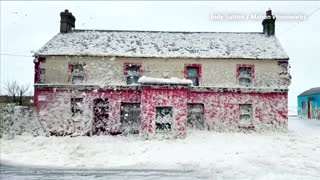Sea foam blankets Irish village