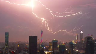 Moment Lighting Strikes Landmark Chinese Tower