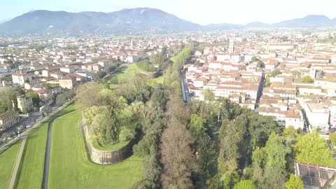 Drone footage over Lucca, Italy