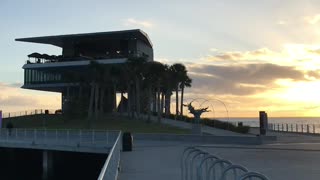 Silhouette view of the new Saint Petersburg pier during sunrise