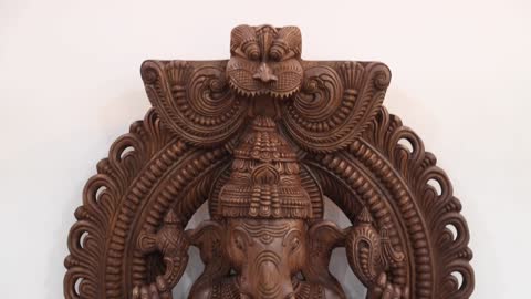 49" Large Wooden Goddess Lakshmi with Lord Ganesha | Handmade | Exotic India Art
