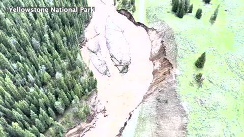 Video from the air shows extensive damage at Yellowstone National Park following rain and floods